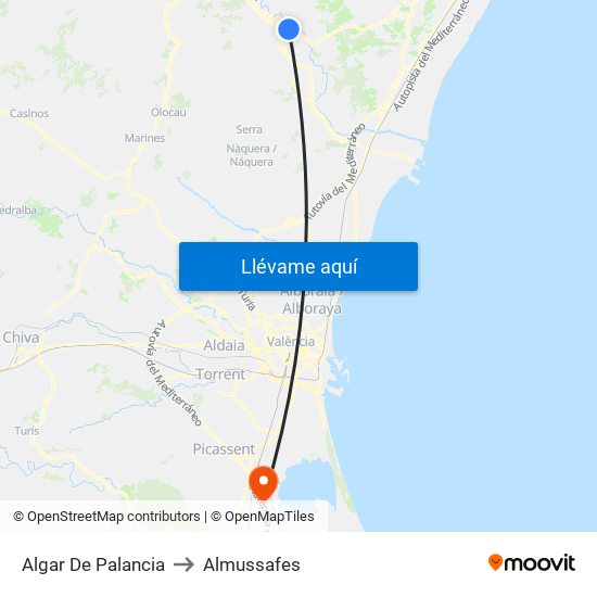 Algar De Palancia to Almussafes map