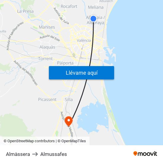 Almàssera to Almussafes map