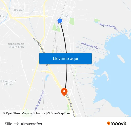 Silla to Almussafes map