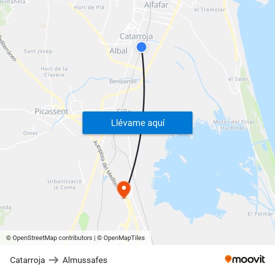 Catarroja to Almussafes map