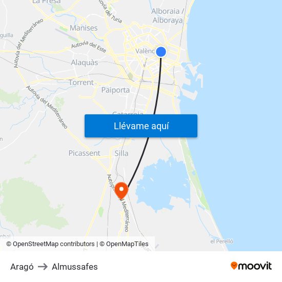 Aragó to Almussafes map