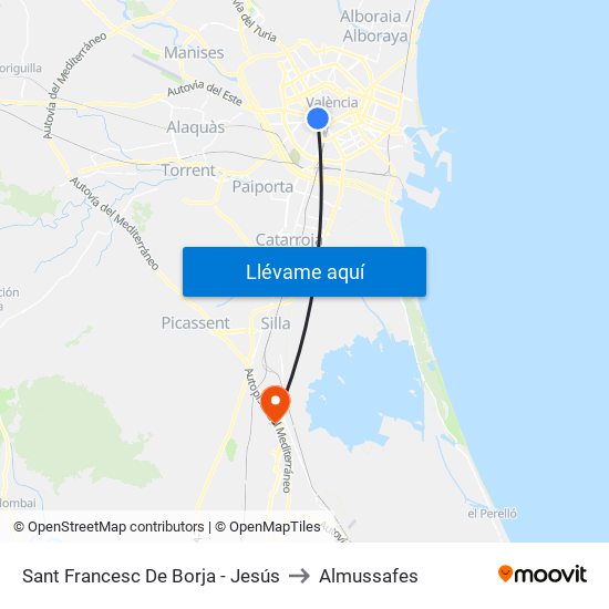 Sant Francesc De Borja - Jesús to Almussafes map