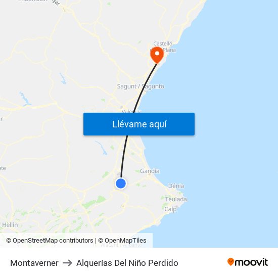 Montaverner to Alquerías Del Niño Perdido map