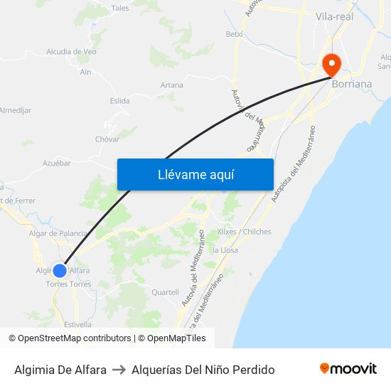 Algimia De Alfara to Alquerías Del Niño Perdido map