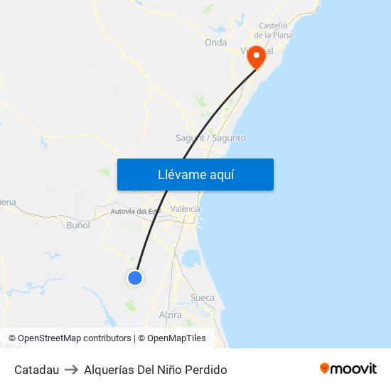 Catadau to Alquerías Del Niño Perdido map