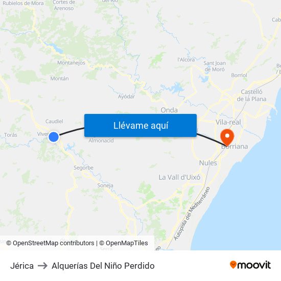 Jérica to Alquerías Del Niño Perdido map