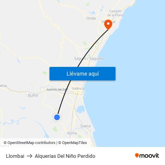 Llombai to Alquerías Del Niño Perdido map