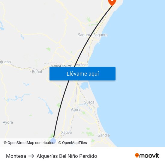 Montesa to Alquerías Del Niño Perdido map