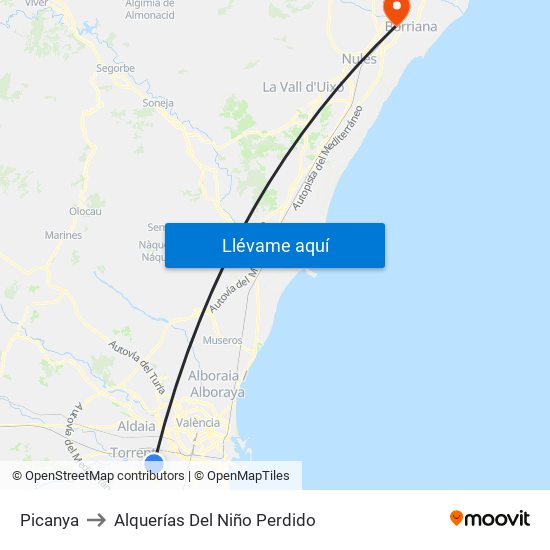 Picanya to Alquerías Del Niño Perdido map