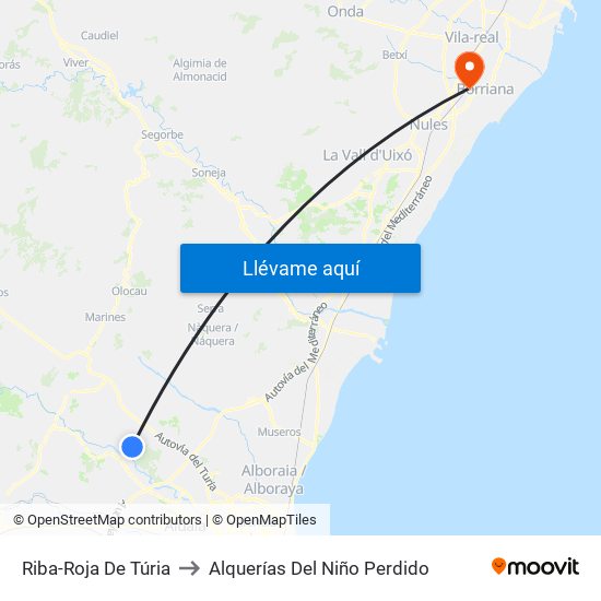 Riba-Roja De Túria to Alquerías Del Niño Perdido map