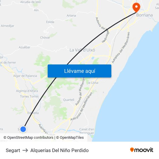 Segart to Alquerías Del Niño Perdido map