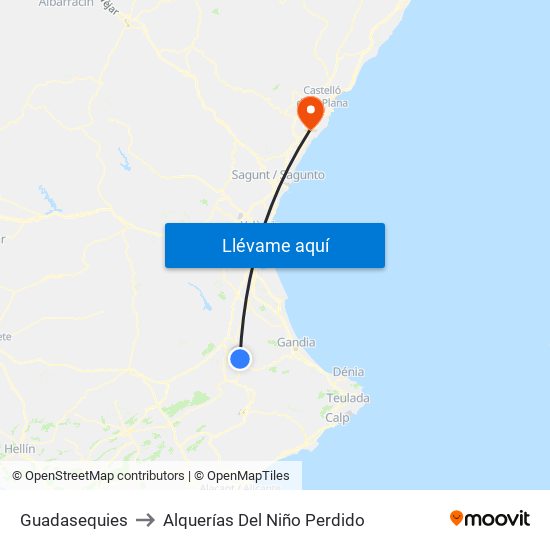 Guadasequies to Alquerías Del Niño Perdido map