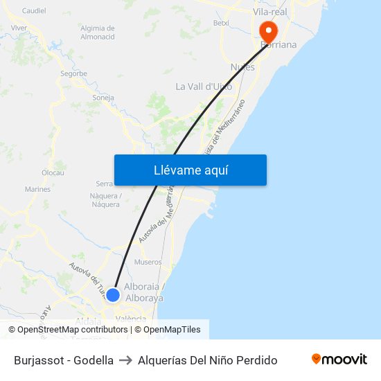 Burjassot - Godella to Alquerías Del Niño Perdido map
