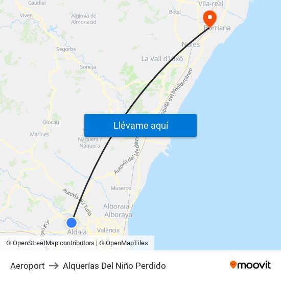 Aeroport to Alquerías Del Niño Perdido map