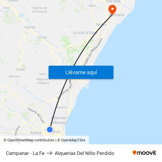 Campanar - La Fe to Alquerías Del Niño Perdido map