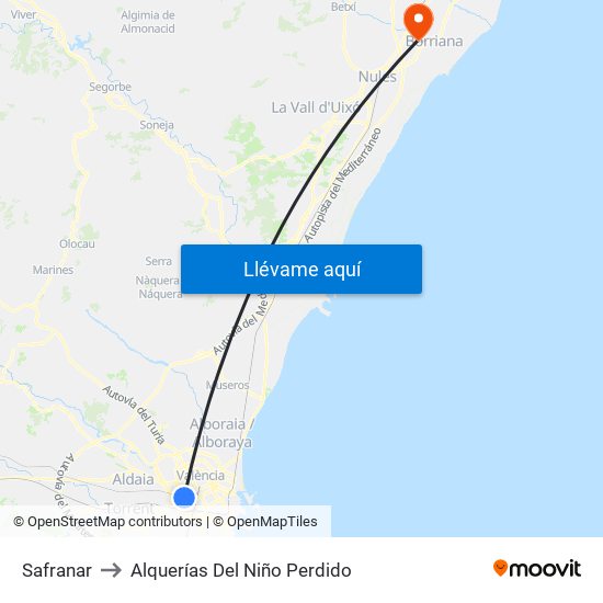 Safranar to Alquerías Del Niño Perdido map