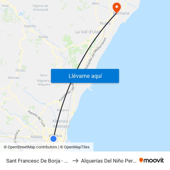 Sant Francesc De Borja - Jesús to Alquerías Del Niño Perdido map