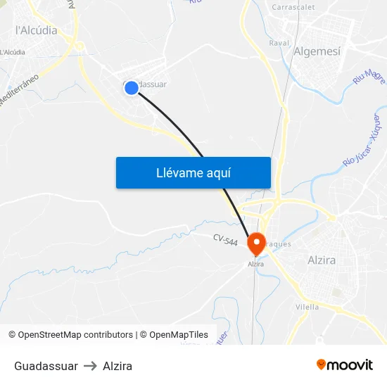 Guadassuar to Alzira map