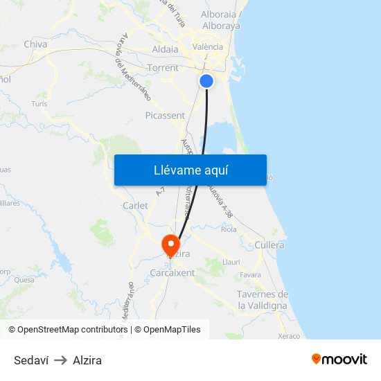 Sedaví to Alzira map