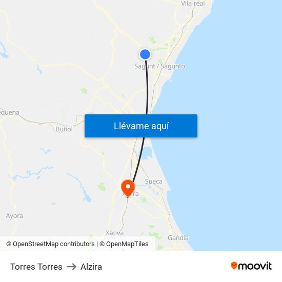 Torres Torres to Alzira map