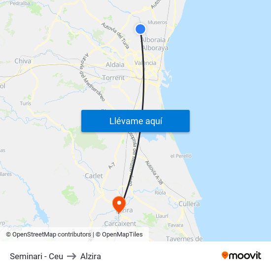 Seminari - Ceu to Alzira map