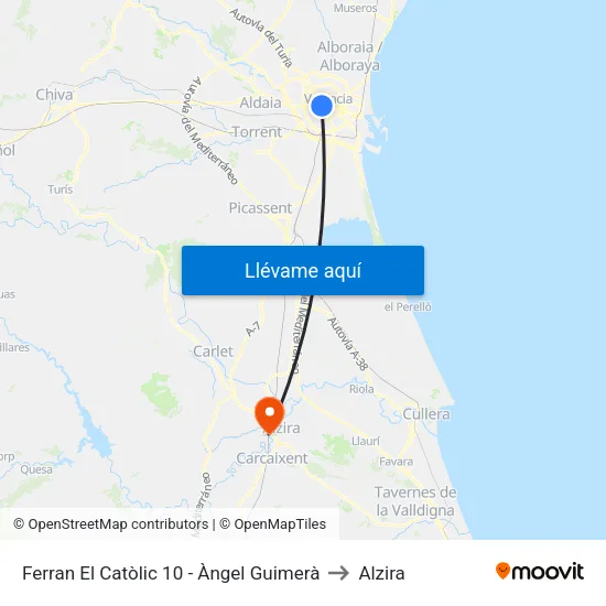 València. Gran Vía Fernando El Católico, 10 to Alzira map
