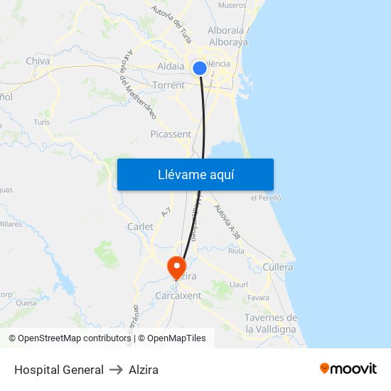 Hospital General to Alzira map