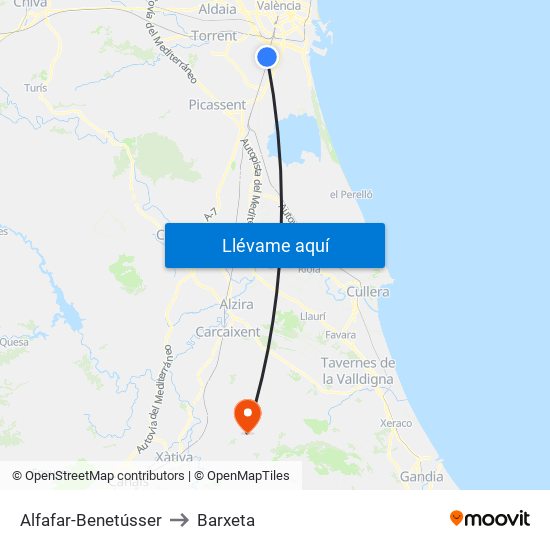Alfafar-Benetússer to Barxeta map