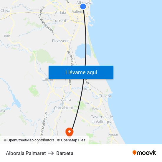 Alboraia Palmaret to Barxeta map