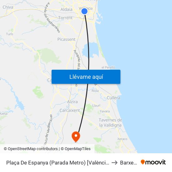 Plaça De Espanya (Parada Metro) [València] to Barxeta map