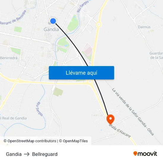 Gandia to Bellreguard map
