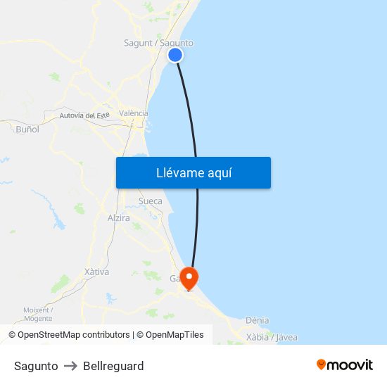 Sagunto to Bellreguard map