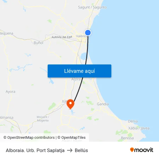 Alboraia. Urb. Port Saplatja to Bellús map