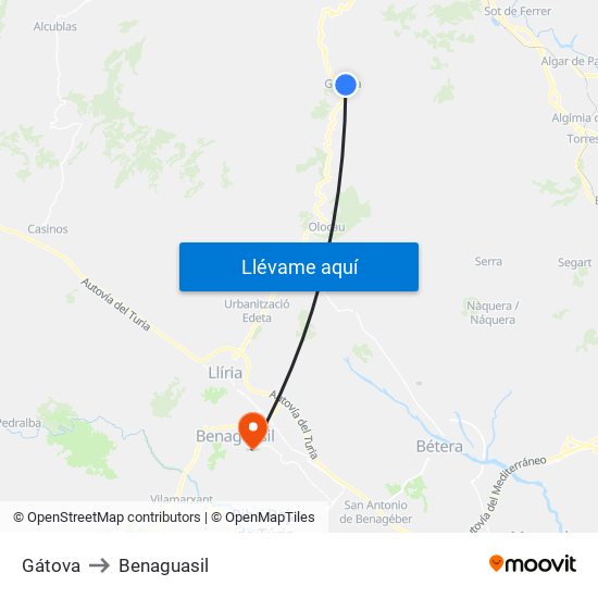 Gátova to Benaguasil map