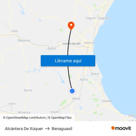 Alcàntera De Xúquer to Benaguasil map