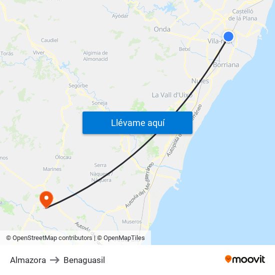 Almazora to Benaguasil map