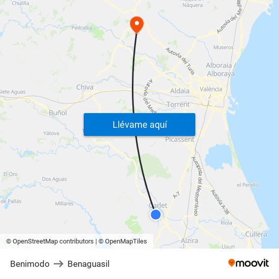 Benimodo to Benaguasil map