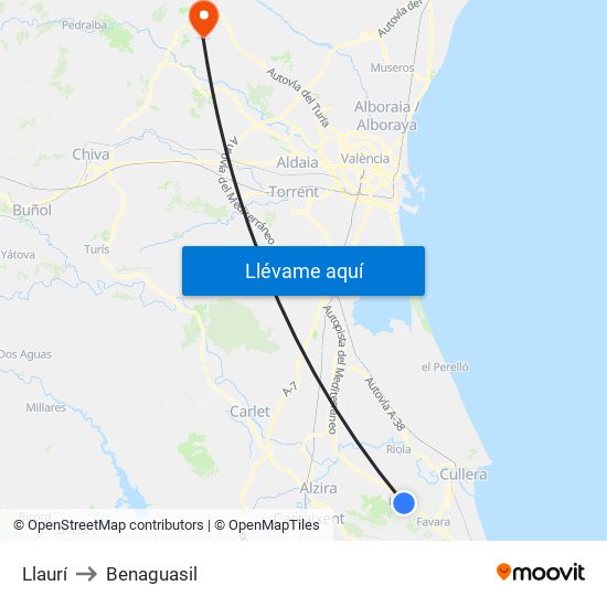 Llaurí to Benaguasil map