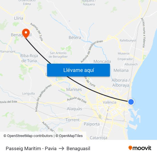 Passeig Marítim - Pavia to Benaguasil map