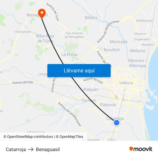 Catarroja to Benaguasil map