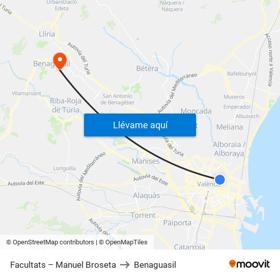 Facultats – Manuel Broseta to Benaguasil map