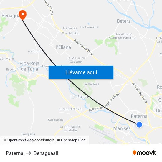 Paterna to Benaguasil map