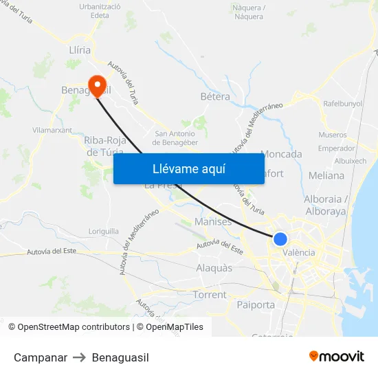 Campanar to Benaguasil map