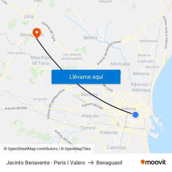 Jacinto Benavente - Peris I Valero to Benaguasil map