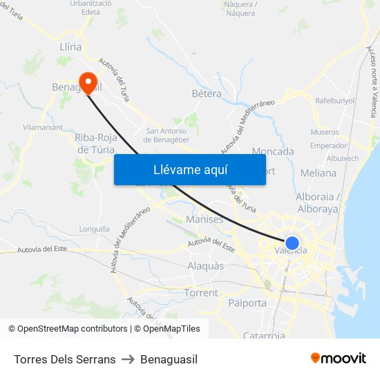 Torres Dels Serrans to Benaguasil map