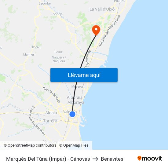 Marqués Del Túria (Impar) - Cánovas to Benavites map