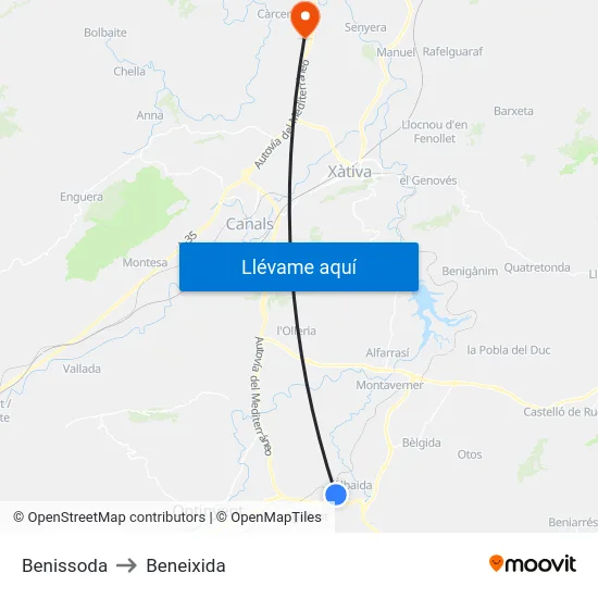 Benissoda to Beneixida map