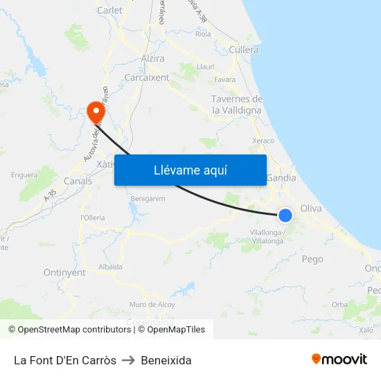 La Font D'En Carròs to Beneixida map