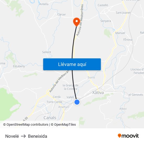Novelé to Beneixida map