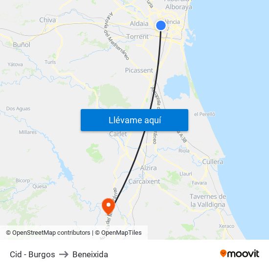 Cid - Burgos to Beneixida map